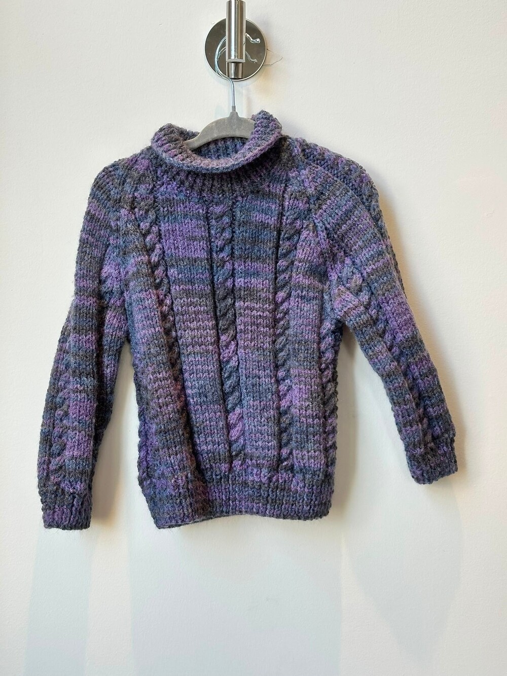 Handmade Kids Cable Knit Sweater Purple Blue Grey Turtleneck Pullover